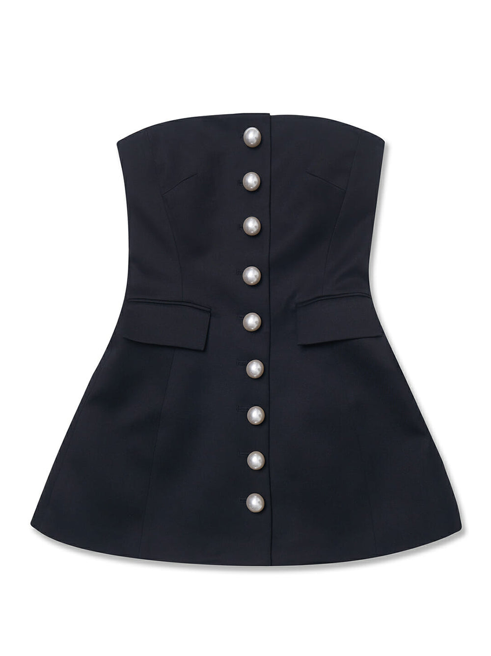 Pearl Buttons Wool-Blend Bustier Mini Dress (Black)