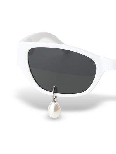 Pearl Tear Cat-Eye Sunglasses (White)