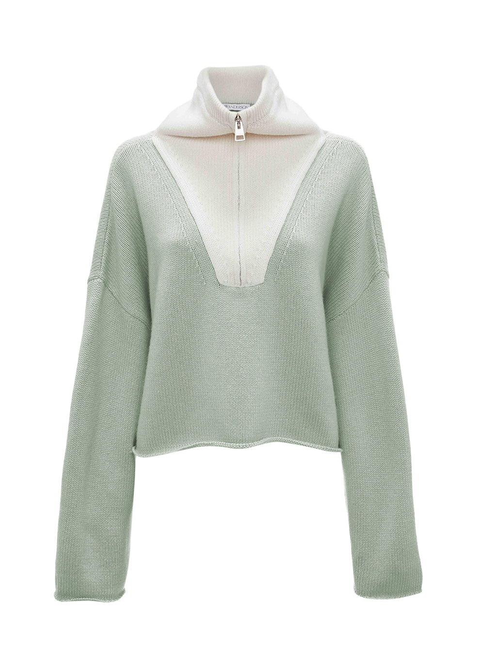 Cropped Funnel Neck Zip Jum Mint/off White