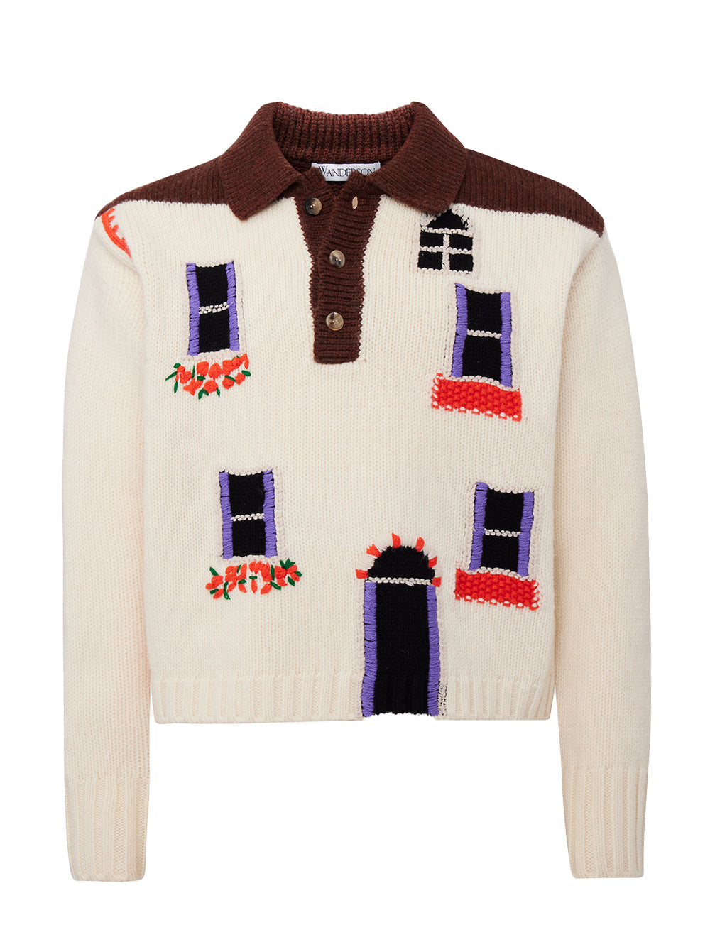 House Intarsia Polo Sweater (Flax)