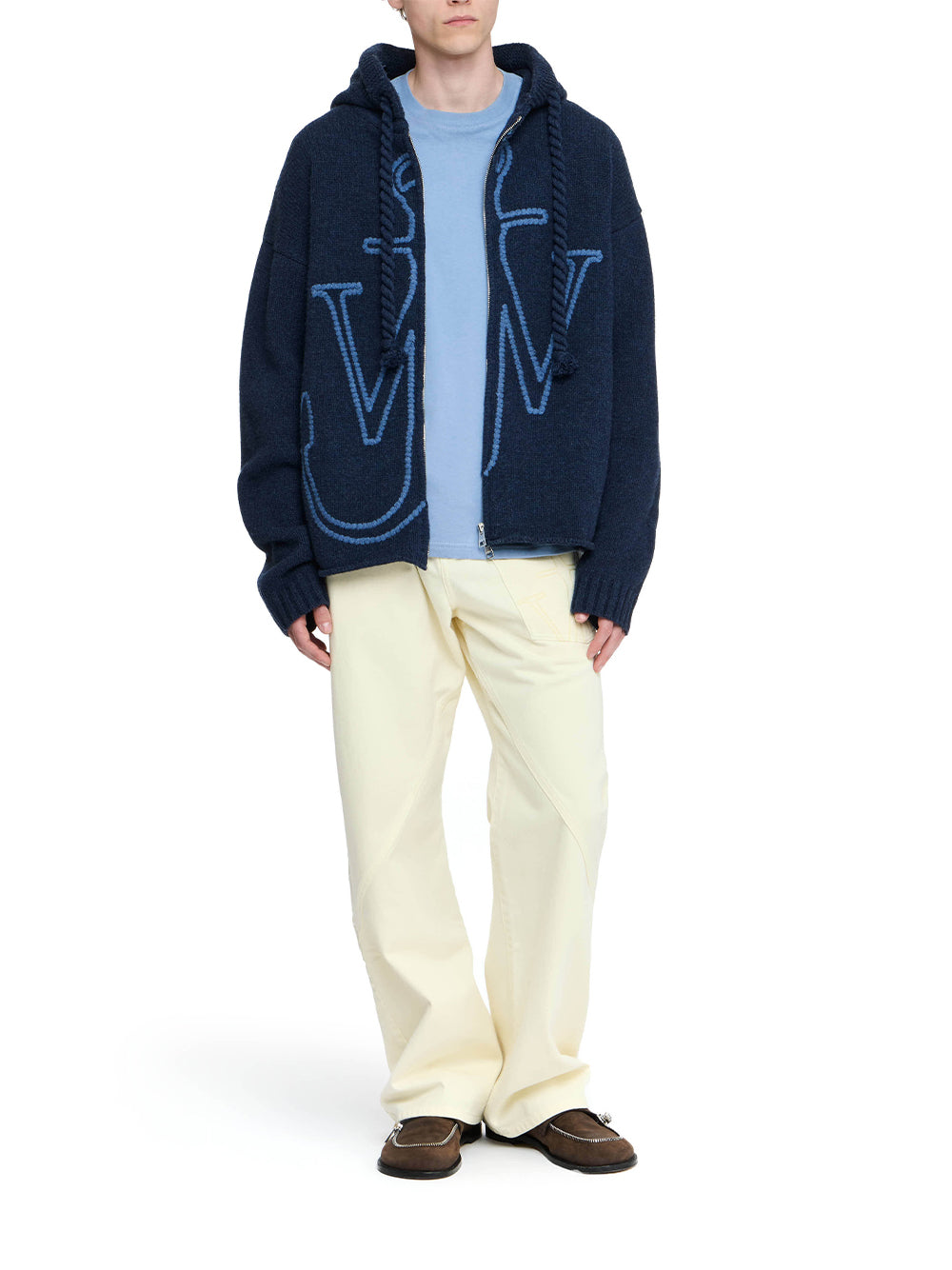 Anchor Embroidery Zipped Ho Steel Blue