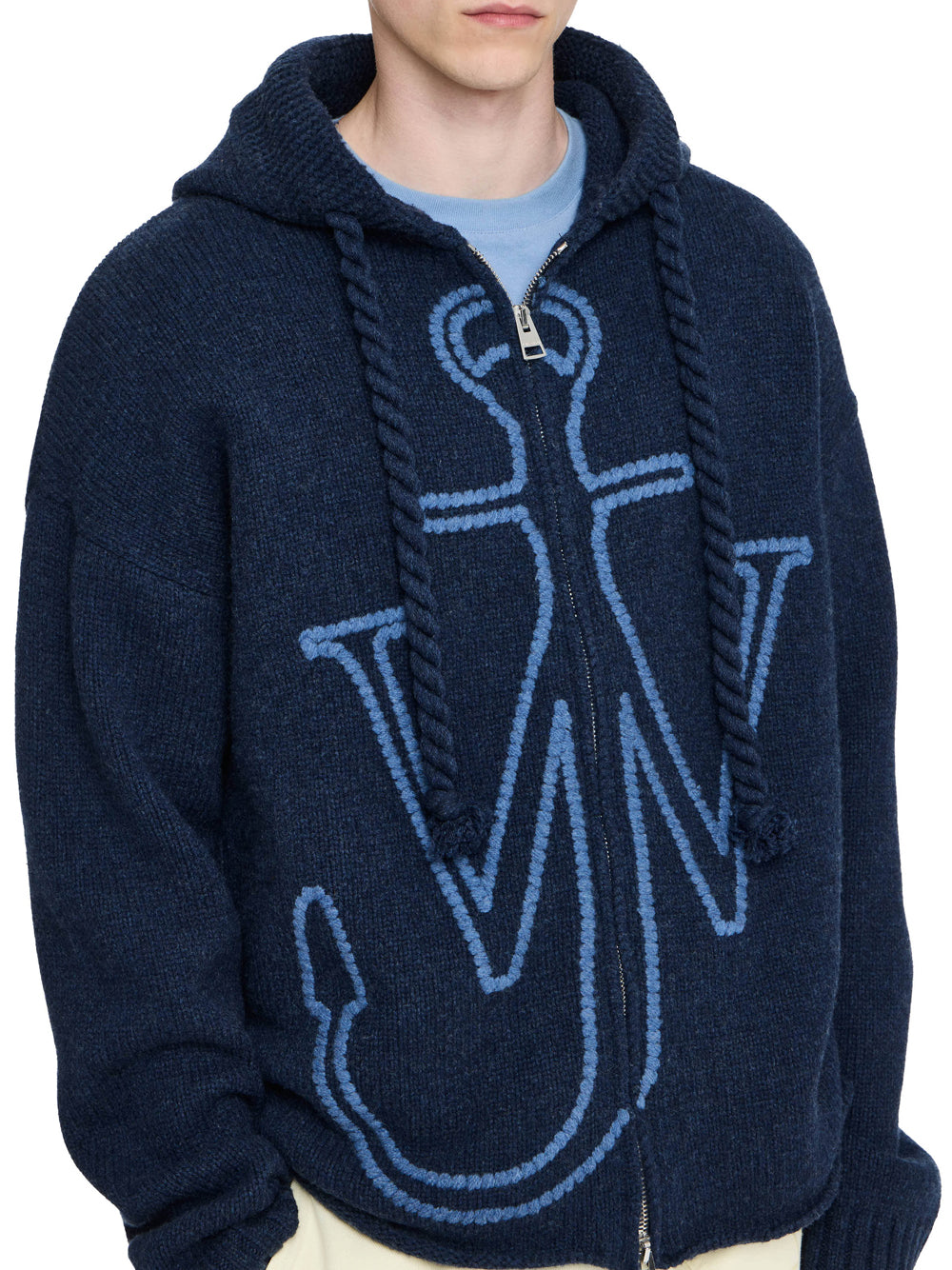Anchor Embroidery Zipped Ho Steel Blue
