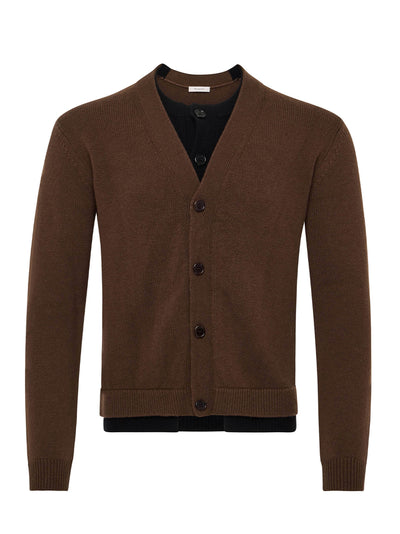 Contrast Layered Cardigan Brown