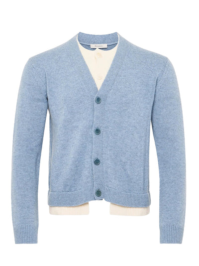 Contrast Layered Cardigan Blue Melange