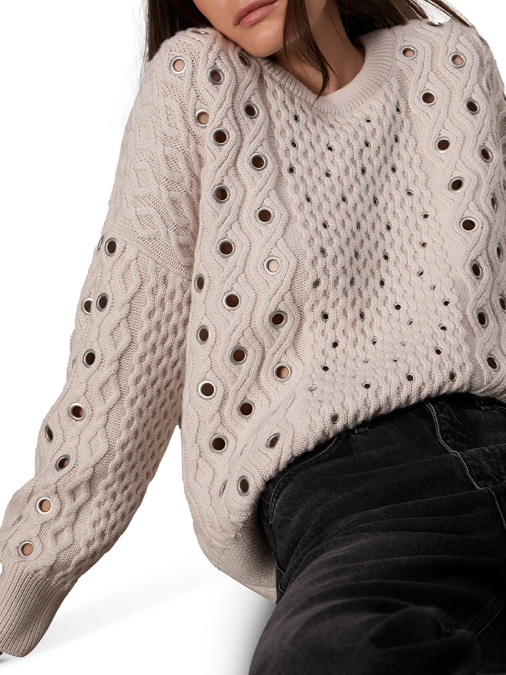 Kat Cable-Knit Sweater (Ivory)