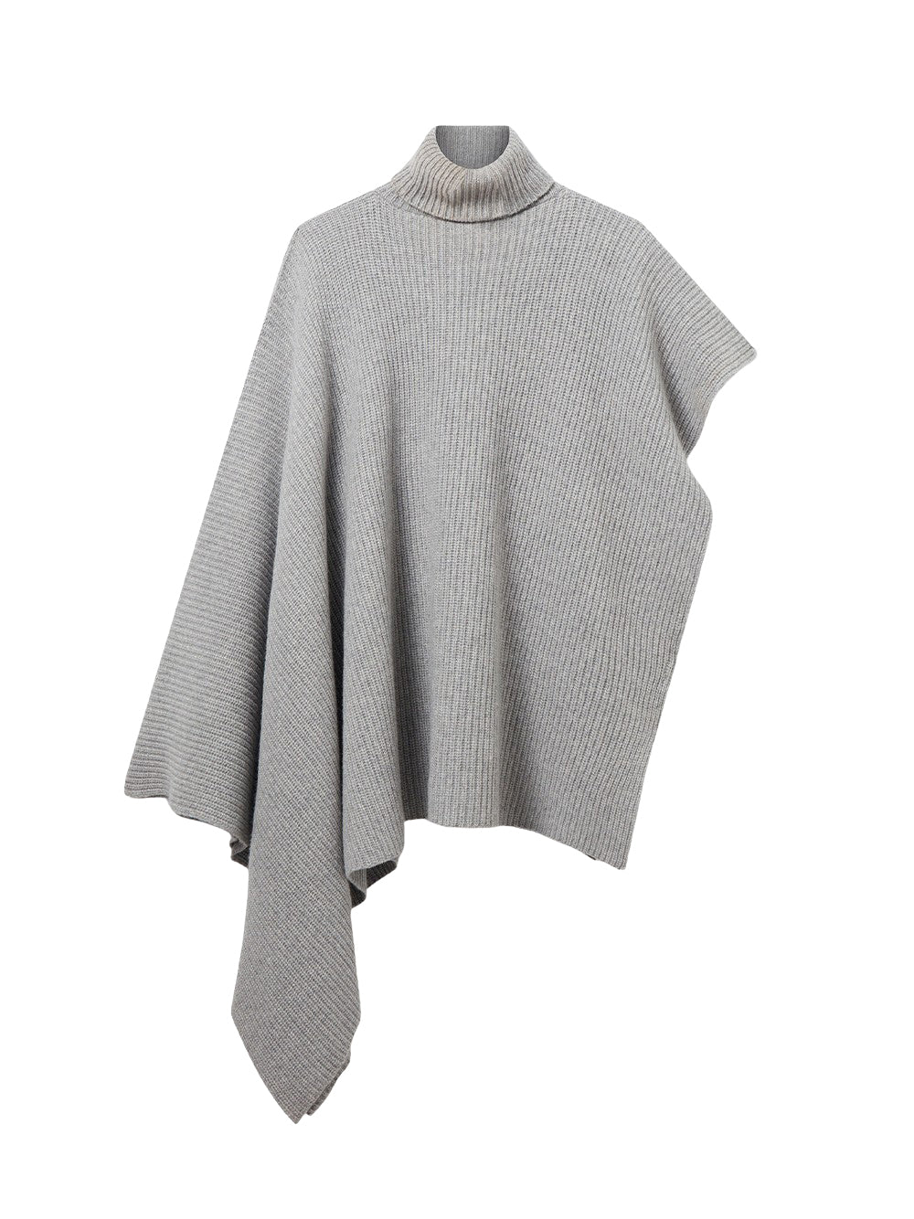 Knit Asymmetric Turtleneck Poncho (Grey Melange)
