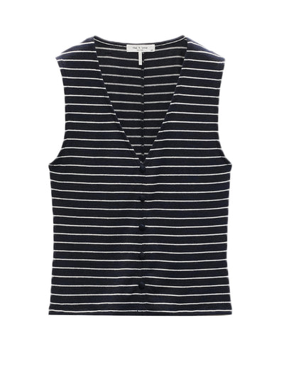 Knit Striped Button Tank Top (Navy Multi)