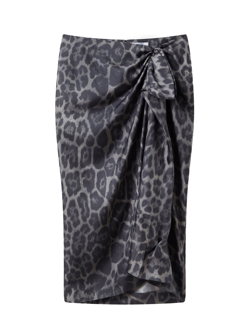 Knotted Asymmetric Leopard Midi Skirt (Ash Grey)
