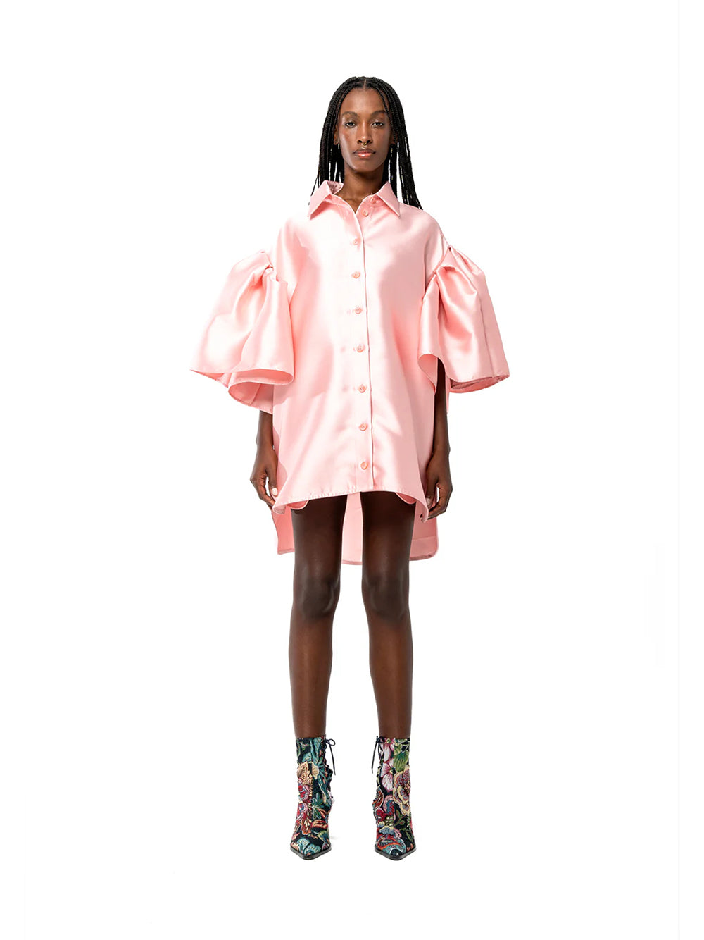 Mikado Oversized Shirt With Pleated Sleeves Pink