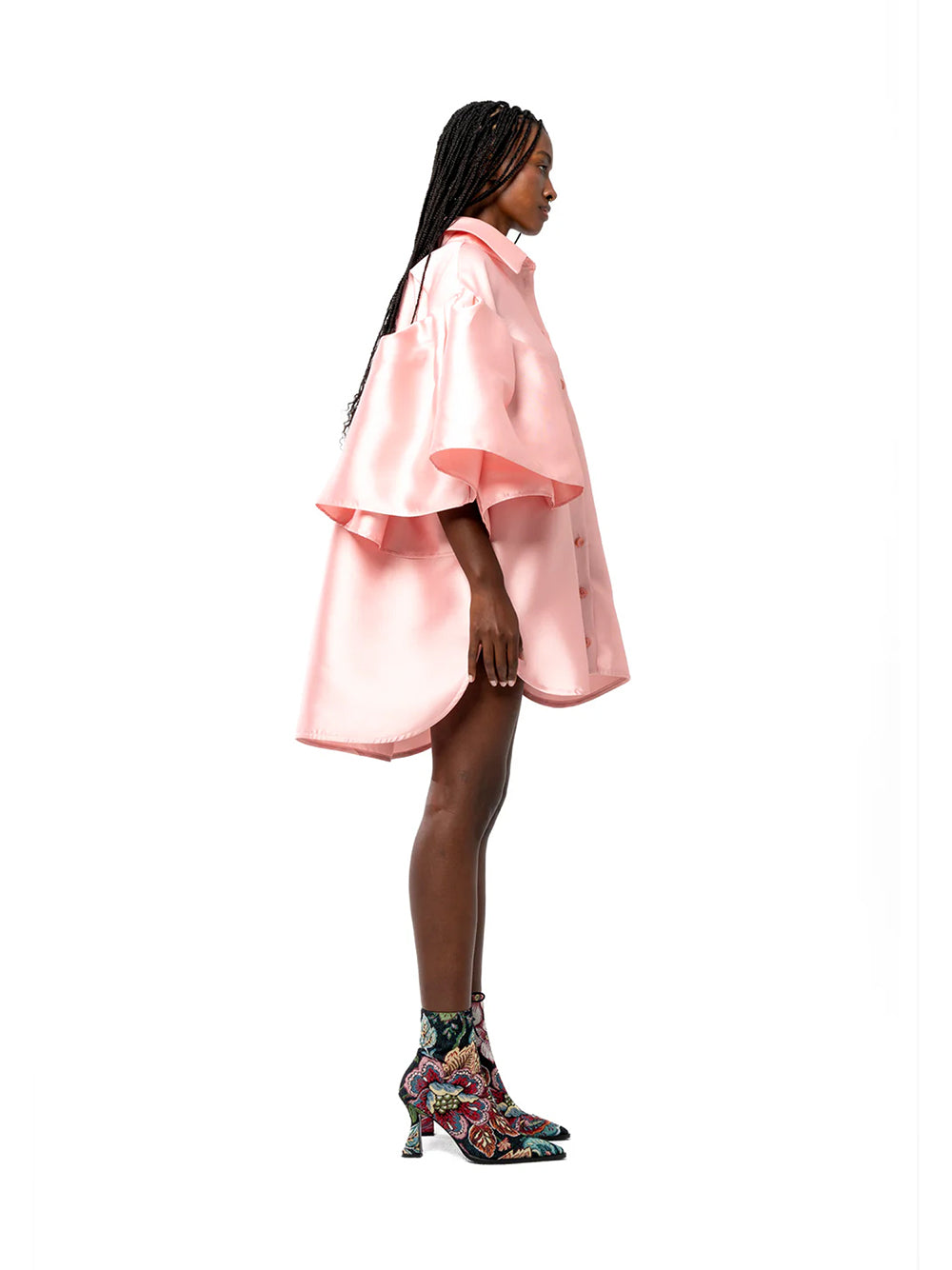 Mikado Oversized Shirt With Pleated Sleeves Pink