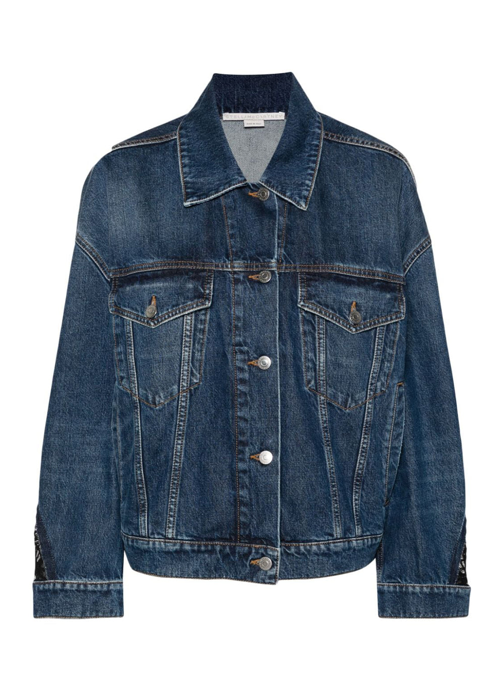 Lace-Insert Denim Jacket (Vintage Wash Blue Denim)