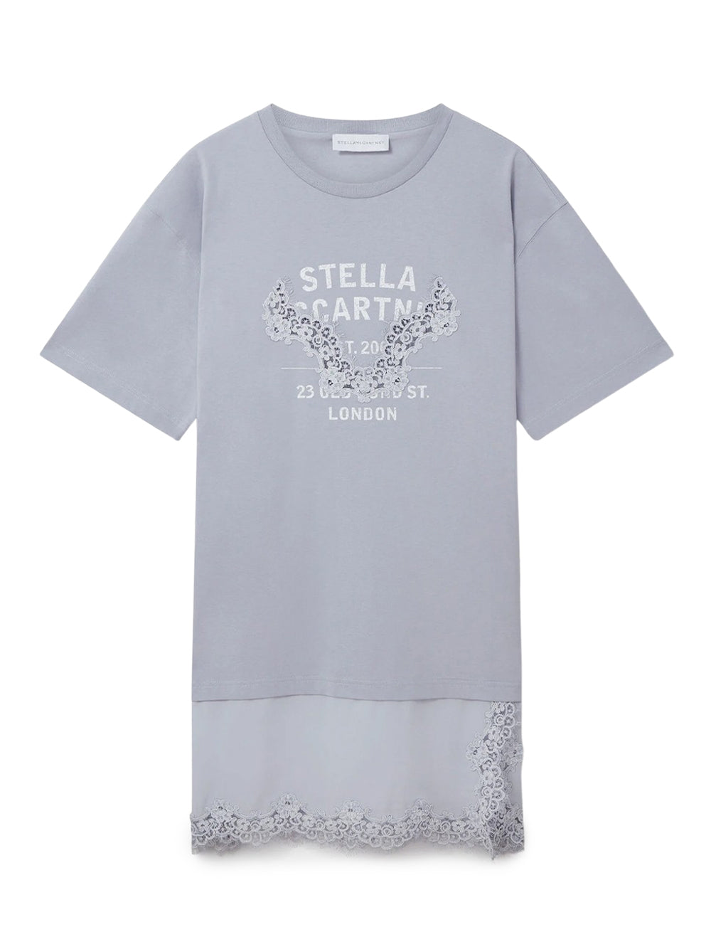 Lace-Insert Graphic T-Shirt Dress (Angel Blue)