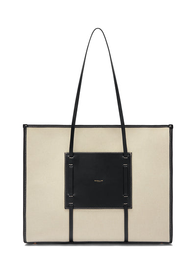 Large Capri Canvas Handbag (Salt & Pepper & Black Smooth)