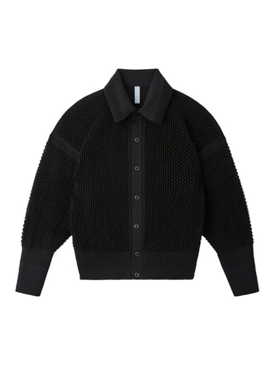 Lattice Stand Fall Collar Blouson (Black)
