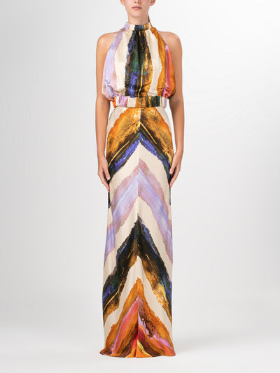 Laurina Skirt (Orange Orchid Abstract Stripes)