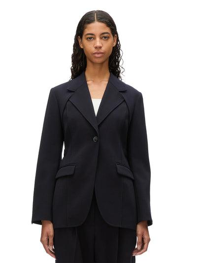 Layered Blazer with Tie Belt (Midnight)