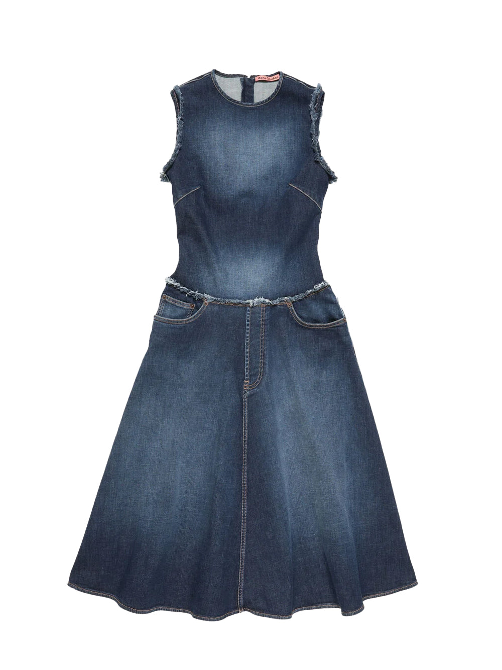 Layered Denim Midi Dress (Dark Blue)
