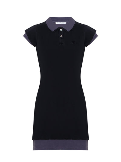 Layered Polo Short-Sleeve Minidress (Washed Navy/Washed Blue)