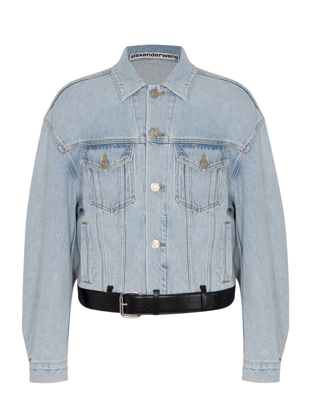 Leather Belted Denim Jacket (Bleach)