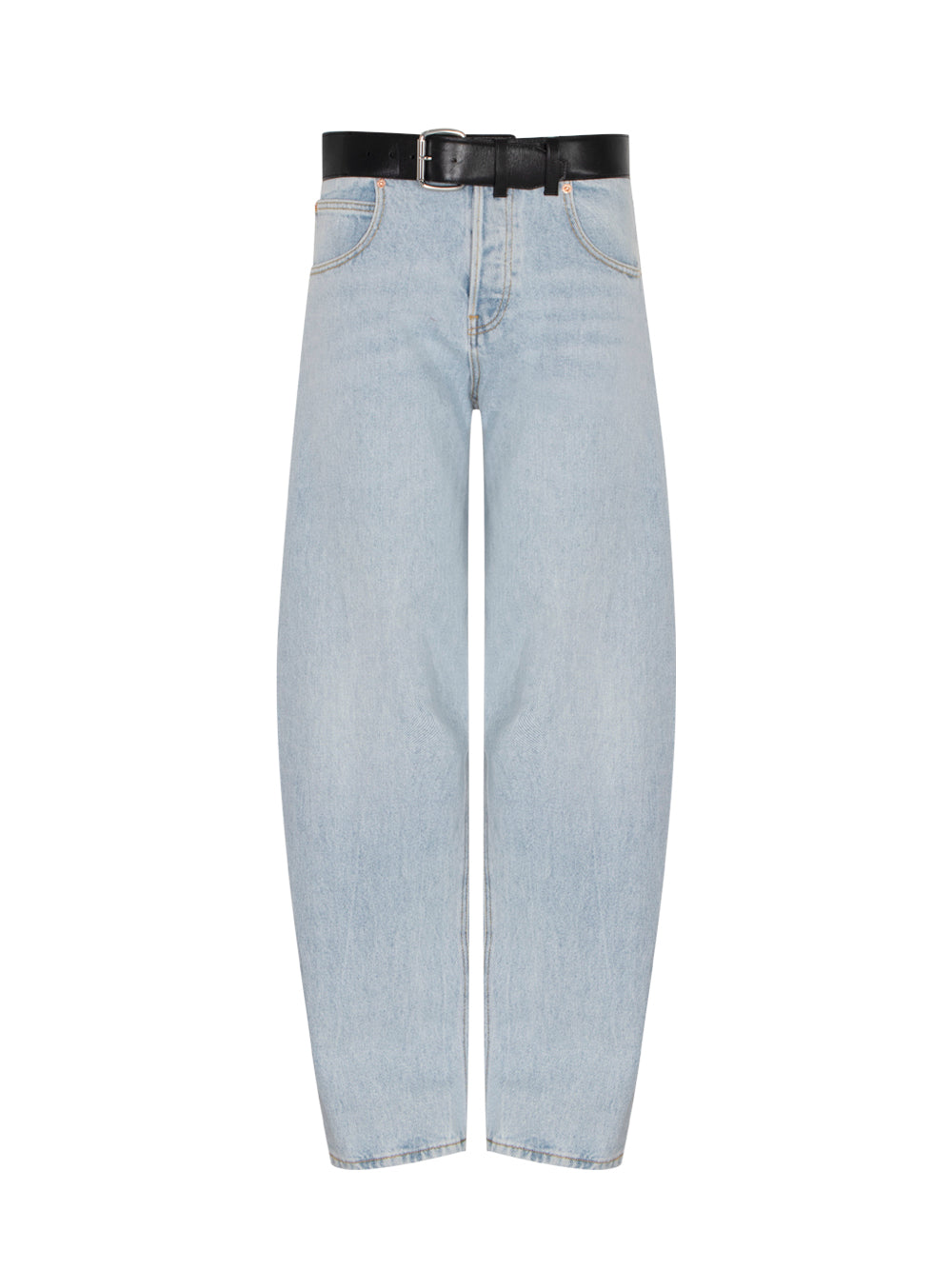 Leather Belted Denim Jeans (Bleach)