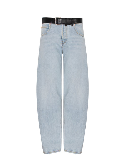 Leather Belted Denim Jeans (Bleach)