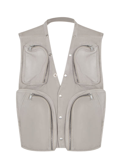 Leather V-neck Gilet (Pearl)