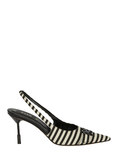 Leather and Fabric Slingback with Iconic MSGM Heel (Black/White)