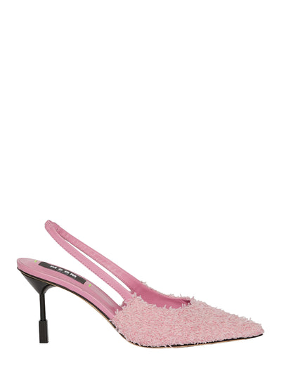 Leather and Fabric Slingback with Iconic MSGM Heel (Pink)