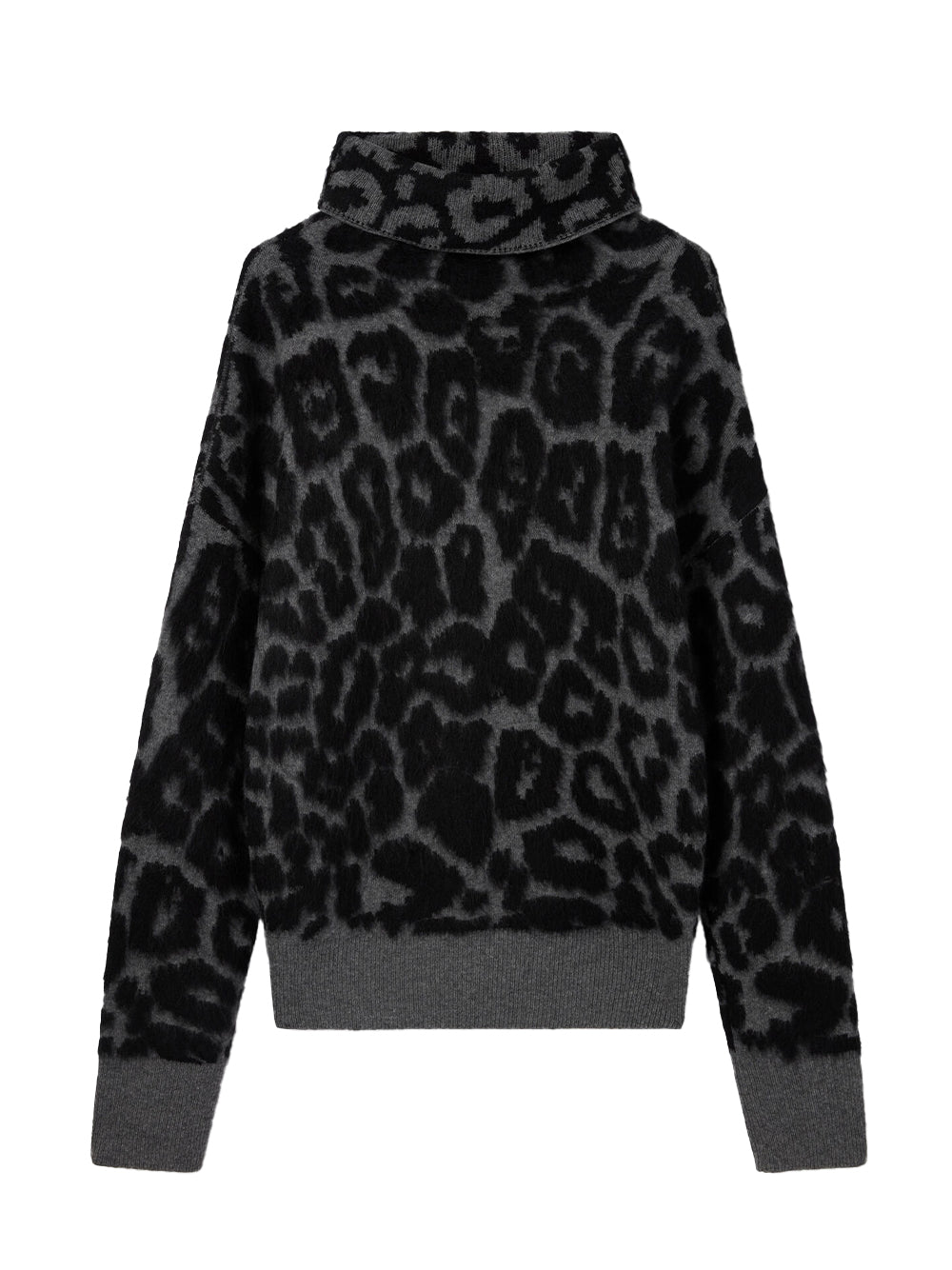 Leopard Jacquard Turtleneck Sweater (ฺBlack/Grey)