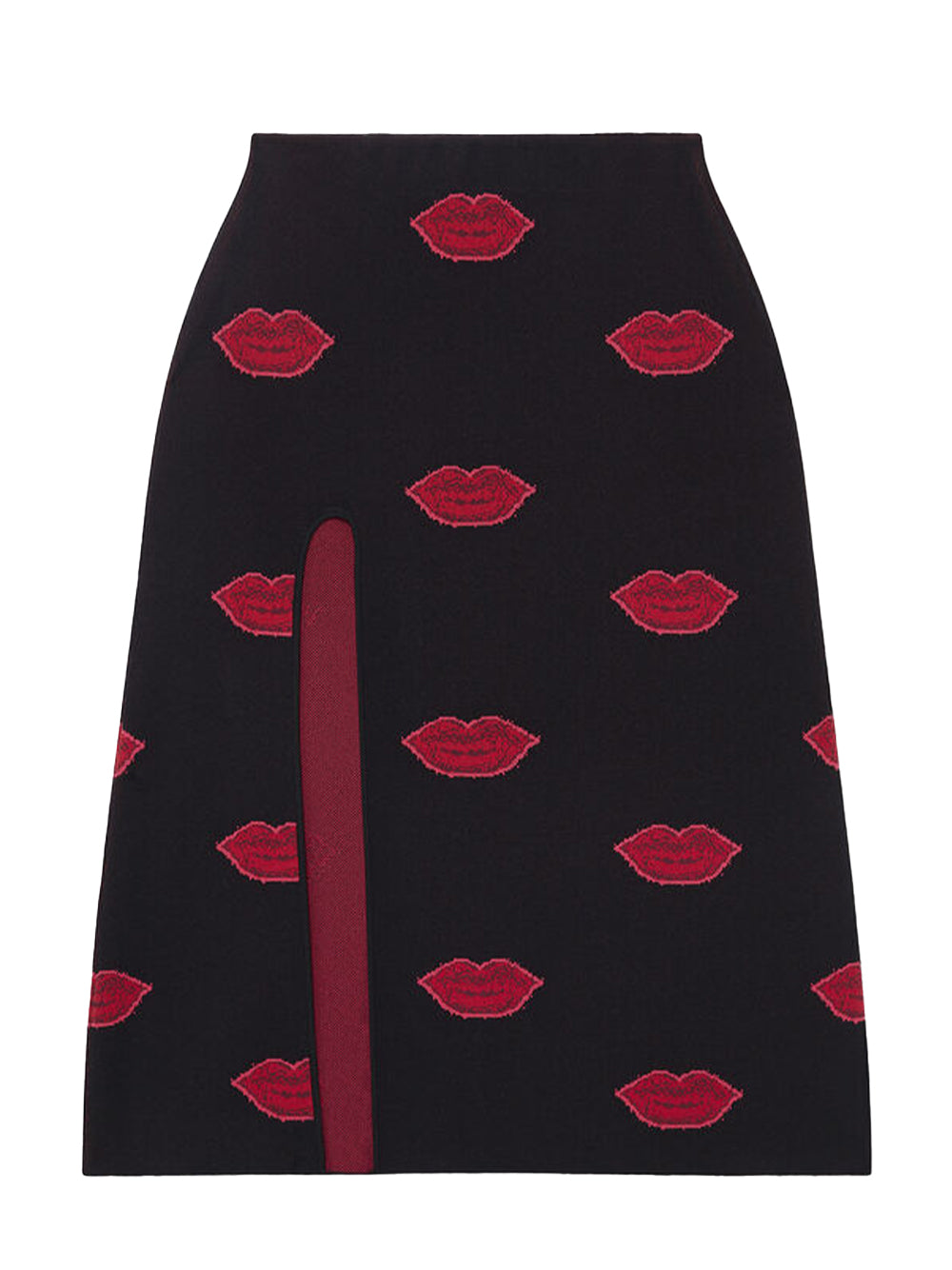 Lips Graphic Knit Mid-Rise Midi Skirt (Black and Red)