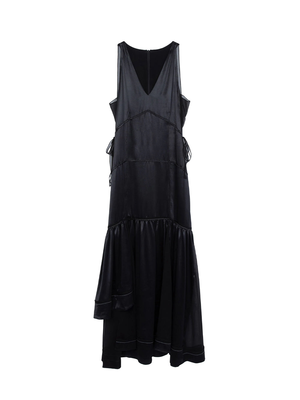 Liquid Satin Tiered Gown (Black)