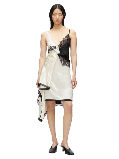 Liquid Satin Twist Slip Dress (Ivory-Black)