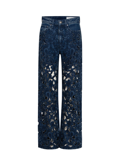 Logan Mid-Rise Wide Leg Floral Cutout (Hyacn)