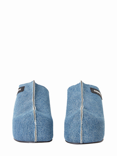 Logo-Appliquéd Denim Wedge Espadrilles (Blue)