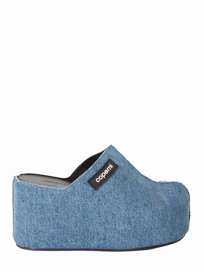 Logo-Appliquéd Denim Wedge Espadrilles (Blue)