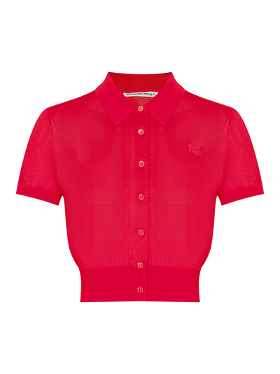 Logo Embroidered Polo Cardigan (Fiery Red)