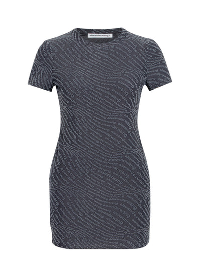 Logo Jacquard Stretch Short Sleeve Mini Dress (Graphite)