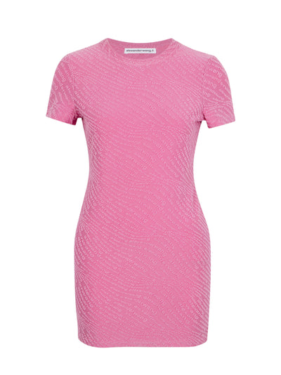 Logo Jacquard Stretch Short Sleeve Mini Dress (Lotus)