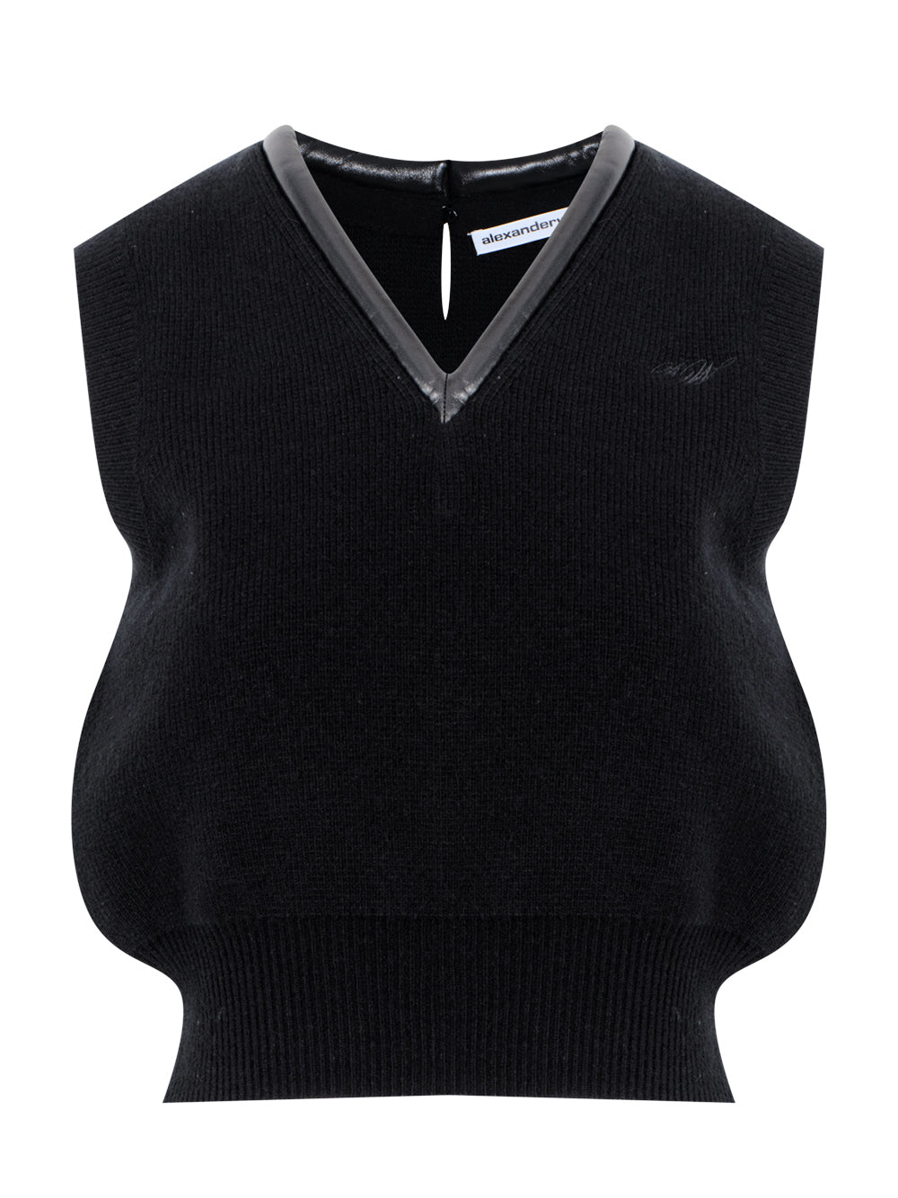 Logo Knit Vest With Leather Tubular Trim (Black)