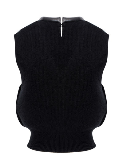 Logo Knit Vest With Leather Tubular Trim (Black)