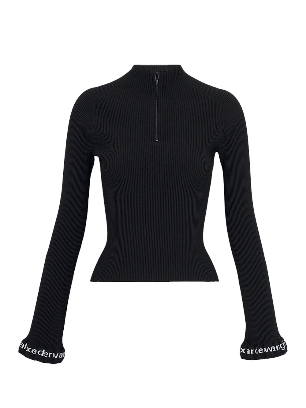 Long-Sleeve Ruffle-Hem Turtleneck (Black)
