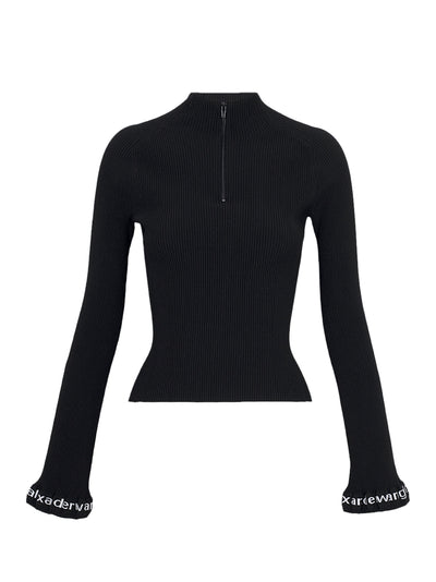 Long-Sleeve Ruffle-Hem Turtleneck (Black)