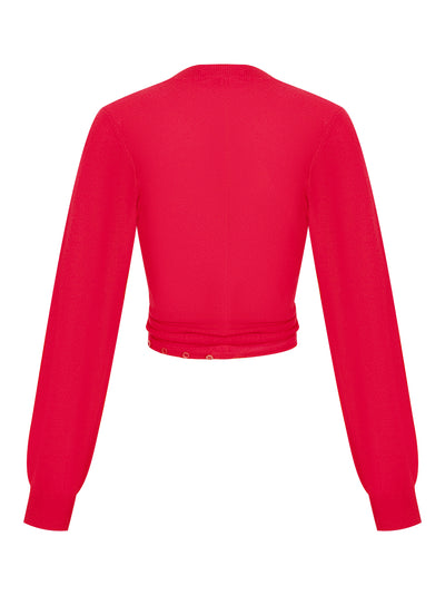 Long Sleeve Cardigan With Split Hem (Fiery Red)