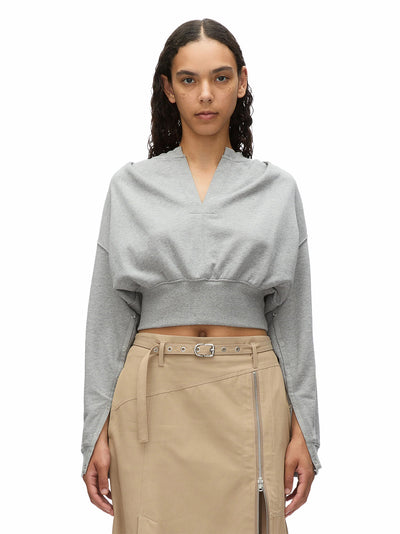 Long Sleeve Cropped Sweatshirt With Inseam Snaps (Grey Melange)