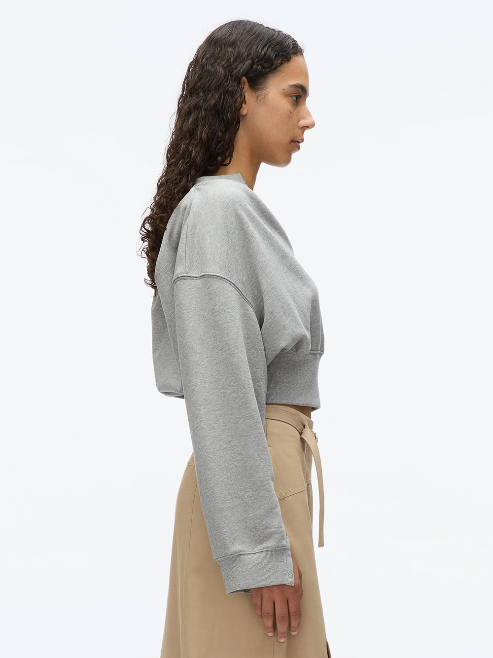Long Sleeve Cropped Sweatshirt With Inseam Snaps (Grey Melange)