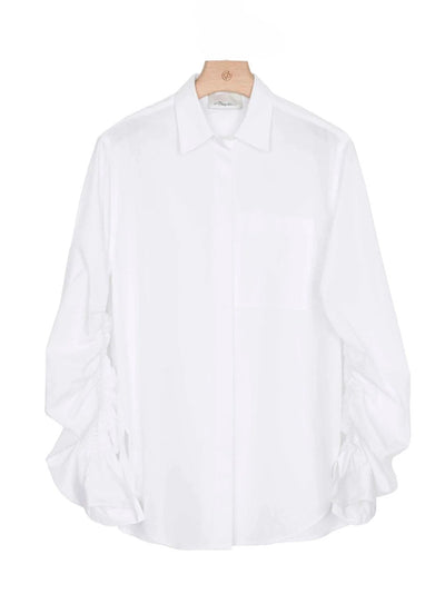 Long Sleeve Shirt with Gathered Sleeve (White)