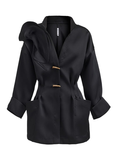 Lotus Shirt Dress (Black Sateen)