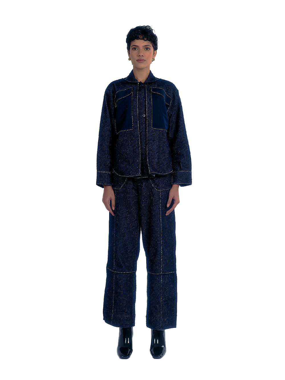 Denim Overshirt 
 With Front Pleat And Pockets Blue