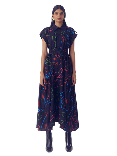 Orient Printed Cotton Poplin Midi Dress (Multi)