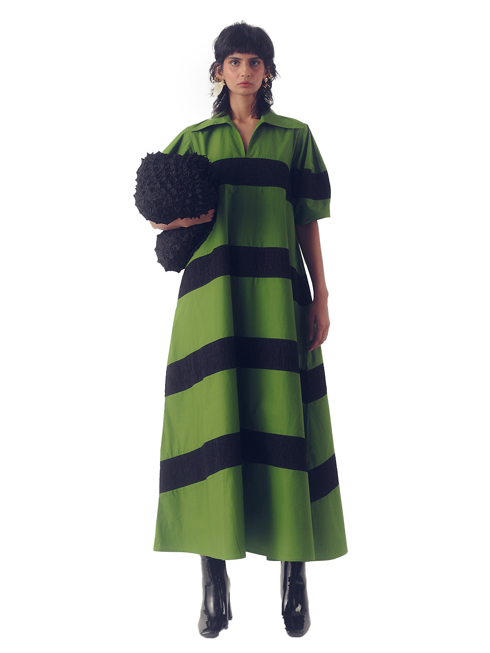 Stella Striped Midi Dress (Green, Black)